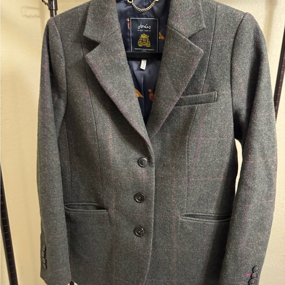 Joules Women's Green Blazer with Subtle Pink Accents
